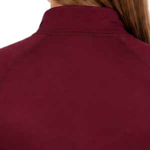 Chemise d'équitation pour femme, couleur bordeaux, à manches longues, avec fermeture éclair quart, extensible, respirante, haut de performance pour l'entraînement équestre - Product Image 4