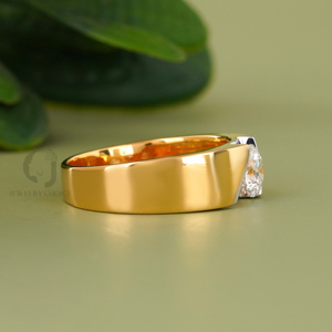 14K Yellow Gold <b>Solitaire</b> <b>Ring</b> 1.03 CT Round Lab Created Diamond Tension Setting Minimalist Unisex Wedding Engagement Band - Product Image 2