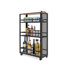 Carrito de cocina moderno con ruedas de metal para almacenamiento de verduras, soporte para microondas y estante multiusos. - Product Image 1