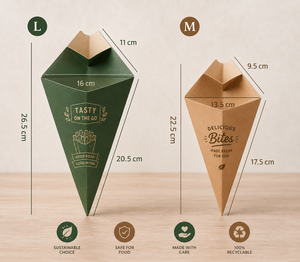 Soporte Triangular Personalizado de Cartón Desechable Biodegradable y Ecológico para Alimentos, Ideal para Papas Fritas y Crepas - Product Image 2
