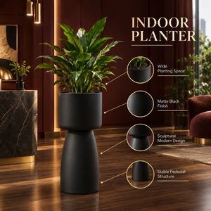 Macetero Metálico Negro Mate para Interiores con Base de Pedestal |   Maceta Moderna Alta para Decoración de Sala de Estar, Hotel, Oficina, Hogar y Jardín - Product Image 5