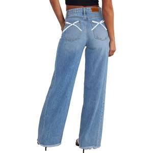2025 femmes High Street Style XL taille jambe large taille haute Stretch ourlet brut Denim pantalon respirant Zimbaplatinum crayon - Product Image 6