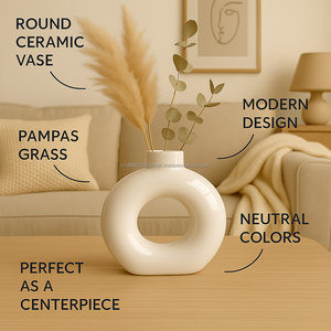 Jarrón Circular Minimalista de Cerámica con Acabado Esmaltado, Ecológico, Hecho a Mano, para Decoración de Bodas, Hogar, Mesa, Habitación Moderna - Product Image 5