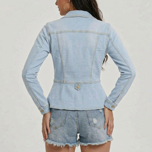 Vestes en jean respirantes pour femmes, taille standard, fermeture à boutons, manches longues, coupe moderne, logo personnalisé, veste en jean pour femmes - Product Image 4