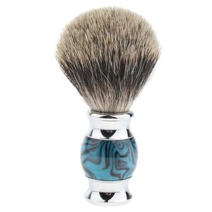 Tip Black <b>Wooden</b> Color Badger Shaving <b>Brush</b> Wholesale Custom Logo Silver Wood with Blue Marbled Handle and Chrome Accents - Product Image 4