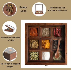 Boîte à épices en bois de Sheesham avec 2 cuillères, compartiment amovible, conteneur de rangement pour masala, organisateur d'épices de cuisine, Namak Dani en bois - Product Image 6