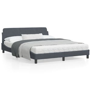 Cadre de lit en métal gris foncé, taille Queen, en bois de pin massif avec revêtement en contreplaqué - Product Image 1