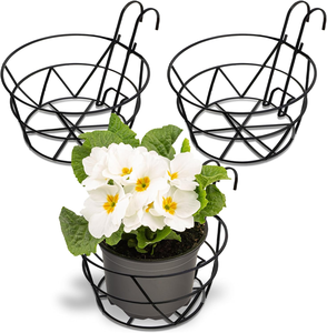 Black Iron Flower Pot Railing <b>Basket</b> Holder with Dual <b>Hanging</b> Hooks Open <b>Wire</b> Support for Balcony Garden Patio Window Indoor - Product Image 1