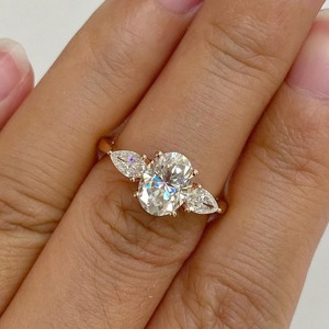 2.2 50CT Marquise Cut Lab <b>Diamond</b> Three Stone <b>Ring</b> 14K Solid Yellow Gold Half Moon Side Stones Trilogy Engagement <b>Ring</b> for Women - Product Image 3