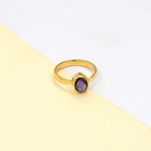 Purple Amethyst Oval <b>Ring</b> Handmade Brass Gold Plated Geometric Gemstone <b>Ring</b> February Birthstone Minimalist Boho Statement - Product Image 4