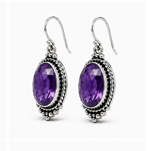 Amethyst <b>Silver</b> <b>Earrings</b>, Purple Gemstone <b>Earrings</b>, <b>Sterling</b> <b>Silver</b> <b>Dangle</b> <b>Earrings</b>, Oval Amethyst <b>Earrings</b>, Boho Gift for Her - Product Image 3