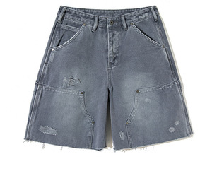 Shorts en jean cargo déchirés de luxe pour homme, style streetwear, coupe ample, double genou, effet usé, fabrication sur mesure - Product Image 4