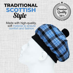 Chapeau écossais en laine personnalisé avec pompon, bonnet en acrylique à motif tartan, vente en gros - Product Image 6