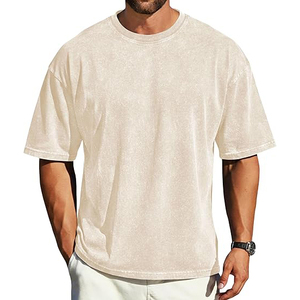 Vintage Washed Men T <b>shirts</b> Heavyweight 240GSM Cotton Drop Shoulder Cream Plain Loose Fit Streetwear Apparel - Product Image 1