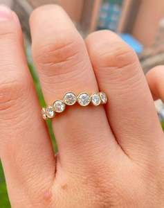 Bezel Set Round Cut Diamond Curve Band <b>Ring</b> For Women's Lab Grown 14K Yellow Gold Fine Engagement <b>Proposal</b> Band Her - Product Image 4
