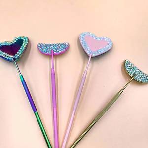 Heart Shape Makeup <b>Mirror</b> With Rhinestones Hand Hold Beauty Tool <b>Plastic</b> Material - Product Image 3