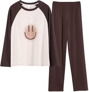 Ensemble de vêtements de nuit pour femmes à motifs tendance, en jersey doux, confortable, avec taille élastique, pyjama décontracté, tenue de maison pour femmes - Product Image 6