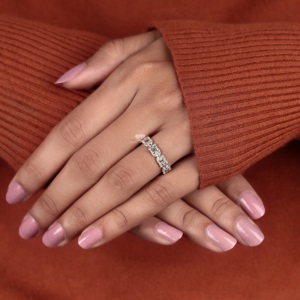 Anillo de eternidad floral con diamantes redondos y marquise, banda de oro de 14K con formas mixtas, anillo de boda floral apilable, regalo para ella - Product Image 5