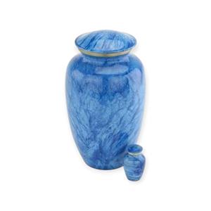 Urne funéraire moderne effet marbre bleu avec mini-urne souvenir assortie pour un ensemble commémoratif complet - Product Image 1