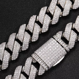 Collar de Cadena de Eslabones de Plata 925 con Baño de Rodio y Moissanita para Hombre, Estilo Hiphop, Uso Diario - Product Image 3