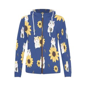 เสื้อสเวตเตอร์มีฮู้ดสีน้ำเงินสำหรับผู้หญิง แขนยาว พิมพ์ลายการ์ตูนดอกทานตะวันและหนู ผ้าถัก ระบายอากาศได้ดี เหมาะสำหรับใส่ในฤดูใบไม้ผลิ - Product Image 2