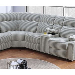 Lussuoso Set Divano Componibile 3 Pezzi Colore Cenere con Portabicchieri a Console, Funzione Reclinabile e Tessuto in Velluto a Coste per Soggiorno - Product Image 3