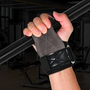 Poignées de musculation en daim gris pour la musculation, le powerlifting et les soulevés de terre, avec sangles de soutien pour les poignets - Product Image 2