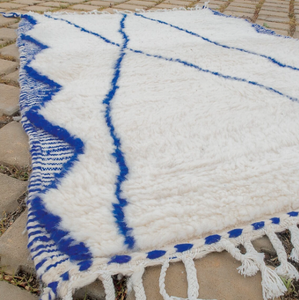 Tapis noué à la main de luxe marocain, blanc et bleu, avec coussinets antidérapants, pour prière, salon, hôtel, à poils longs, taille personnalisée - Product Image 4