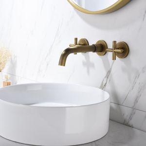 Rubinetto per lavabo bagno a parete, monocomando, a doppio manico, color oro - Product Image 3