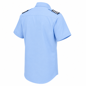 Chemise uniforme homme bleu clair à manches courtes en polyester/coton, sans coutures, avec bandes aux épaules, poches poitrine et protection anti-aiguille intégrale - Product Image 5