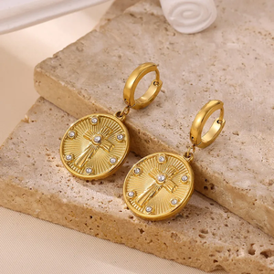 สร้อยคอรูปทรงเรขาคณิตสำหรับชุดเครื่องประดับ ทำจากสแตนเลส 304 ชุบทองคำแท้ 18K ความหนา 0.03µm ประดับด้วยเพทายบนสร้อยแบบกล่อง - Product Image 4