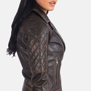 Women Real Leather Jacket Brown Vintage <b>Distressed</b> Moto Asymmetric Zip Slim Fit Coat <b>Top</b> Selling Retro Western Lady Biker Coat - Product Image 6