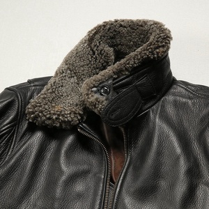 OEM Winter Mens Wool Collar Casual Real <b>Leather</b> <b>Jacket</b> Flight Fasion Bomber <b>Retro</b> Genuine Goatskin or Cowhide Coats - Product Image 6