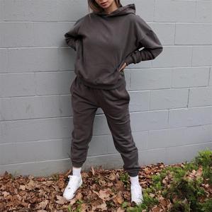Ensemble de survêtements chauds unis pour femmes et hommes – Collection automne-hiver avec sweat-shirt à col montant zippé et pantalon - Product Image 1