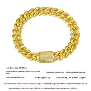 Moissanite <b>Charm</b> Bracelet 925 <b>Silver</b> Electroplating Men Women Hiphop Style Anniversary Fine Customized Size Loose Jewelry Gift - Product Image 3