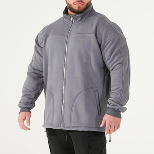 Veste polaire grise pour homme, col montant, fermeture éclair, style sportif, couleur unie, polyester, vêtement d'automne, coupe régulière, style slim - Product Image 4