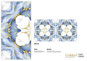 Azulejos de Porcelana PGVT con Aspecto de Mármol Azul Dorado de 600x1200mm, Azulejos de Pared y Piso de Porcelana con Vetas Doradas de Lujo para Uso en Centros Comerciales, Antideslizantes y Resistentes al Calor - Product Image 5