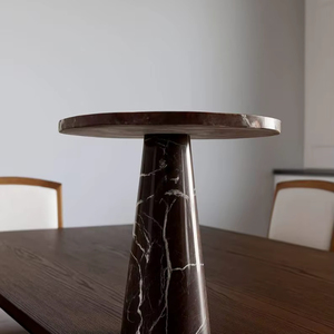 Table sur piédestal en marbre rouge |   Table d'appoint en pierre faite à la main, hauteur 20 pouces - Product Image 1