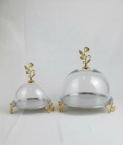 Soporte de Pastel de Cristal de Lujo con Base Metálica y Asa Floral Dorada, Exhibidor de Postres para Bodas y Fiestas - Product Image 1