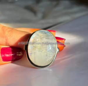 Anillo de Plata de Ley 925 para mujer, anillo de aniversario de promesa chapado en rodio con piedra lunar de Fuego Azul - Product Image 5