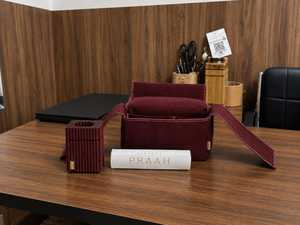 Ensemble Bakhoor artisanal en bois et cuir avec brûleur d'encens décoratif Mabkhara, boîtes de rangement et plateau de service - Product Image 6