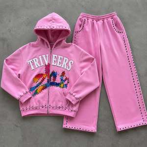 Triveers Rainbow Crystal Premium Grey Zip Hoodie & Wide Leg Sweatpants Tracksuit Set – Luxury Streetwear 2026 - Product Image 6