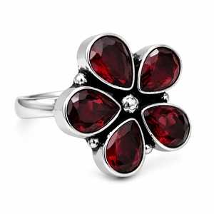 Wholesale RUHAN GEMS ER-077 Oxidized <b>Silver</b> Bohemian <b>Garnet</b> Flower Shape Bezel Setting Antique <b>Silver</b> Plated Women's <b>Ring</b> - Product Image 1