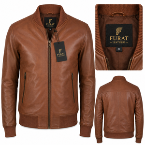 Chaqueta Bomber de Cuero Marrón Shane para Hombre, Estilo Casual, Cuello Alto, Cierre de Cremallera, Resistente al Viento, Transpirable, Ecológica, de Secado Rápido, OEM - Product Image 1