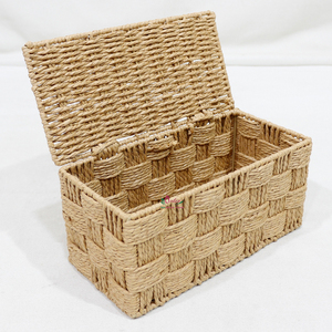 Handwoven Paper Rope <b>Rectangular</b> <b>Storage</b> <b>Basket</b> Desktop Organizer Box with Attached Lid - Product Image 6