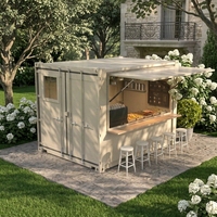 Kiosque de café en conteneur personnalisé, unité de bar modulaire préfabriquée avec comptoir en bois, évier en acier inoxydable, prêt à l'emploi