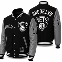 Blouson de baseball en gros, personnalisé avec logo d'équipe brodé devant et derrière, manches en laine, boutons-pression, OEM, mode unisexe, vêtements de sport sur mesure