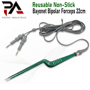 Forceps bipolaires réutilisables antiadhésifs de type Green Bayonet Silver Glide, avec prise US à 2 broches, câble intégré de 22 cm, pour chirurgie électrochirurgicale - Product Image 2