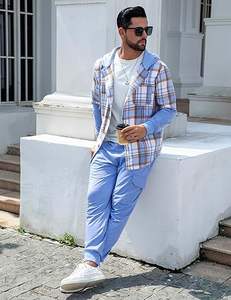 Ensemble de survêtement 2 pièces pour homme, sweat à capuche en flanelle à carreaux en polaire - Product Image 4