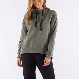 Sudadera con Capucha Verde Oliva para Mujer, Holgada, con Hombros Caídos, Manga Larga, Mezcla de Algodón y Bambú, Estilo Casual para Otoño - Product Image 1